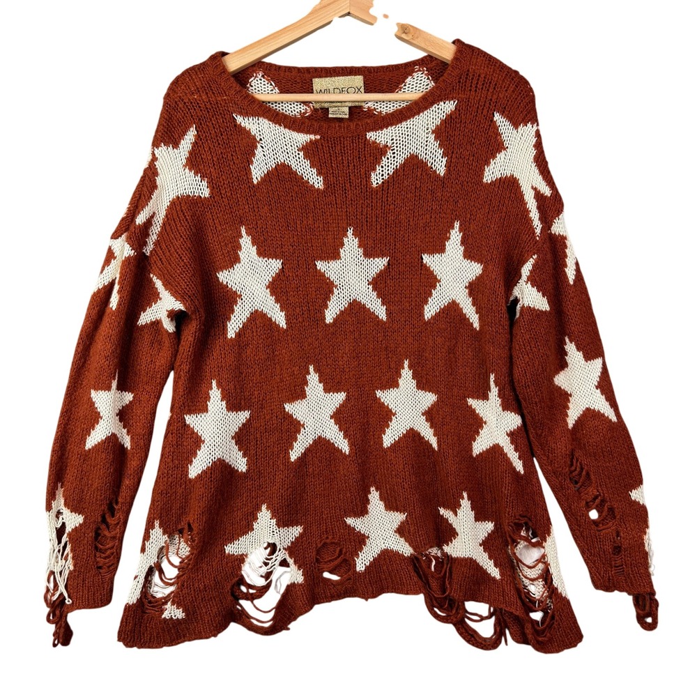 Wildfox White Label Seeing Stars Lennon Sweater Burnt Orange Distressed Small